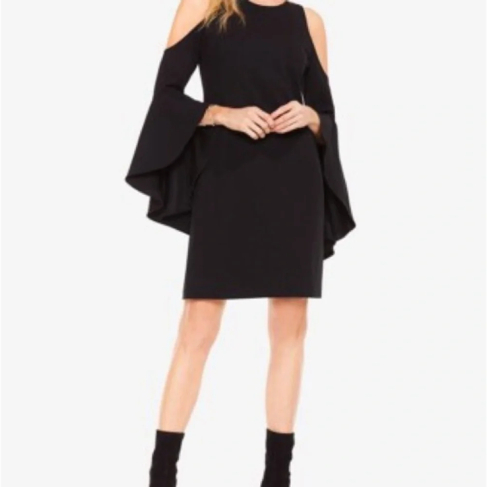Vince Camuto Black Cold Shoulder Bell Sleeve Party Dress - Picture 1 of 9
